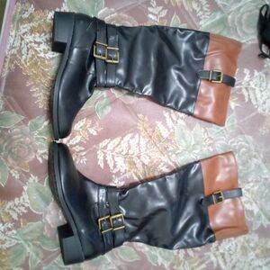 Black and Brown Buckle Boots